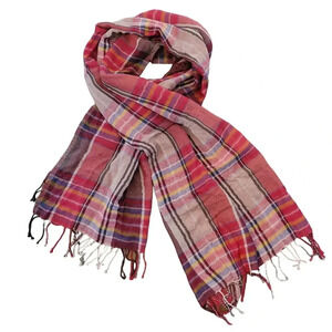 Talbots Women's Cotton & Wool Blend Reversible Scarf Wrap, Red Plaid